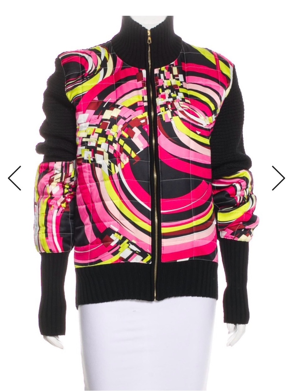Emilio Pucci Pink Black Multi-Pattern Quilted Bomber Jacket